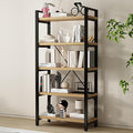 WH-AOERPUMY Real Solid Wood Bookshelf Shelves Rustic Vintage Industrial Etagere Bookshelf, Metal & Timber Free Vintage Bookcase, (Genuine Timber) (5-Tiers-Natural Finish)