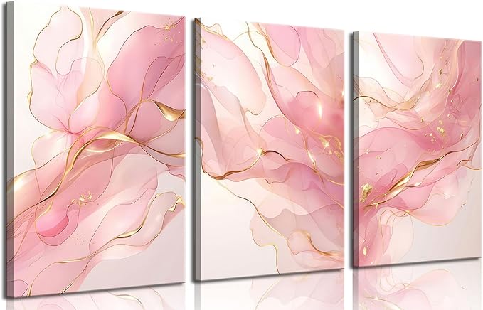 Pink Marble Abstract Canvas Wall Art Pink and Gold Abstract Marble Wall Decor Pictures Neutral Modern Minimalist Posters Prints for Living Room Bedroom Home Decoration 12x16in