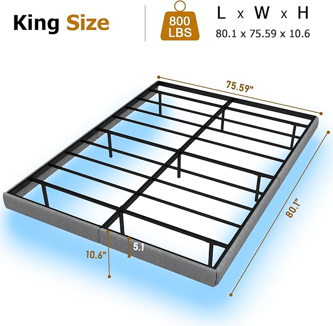 Floating Bed Frame King with LED Lights, Metal Platform King size Floating Bed Frame with Under Bed Storage, Heavy Duty Steel Slats Support, No Box Spring Needed, Noise Free, Easy Assembly, Grey