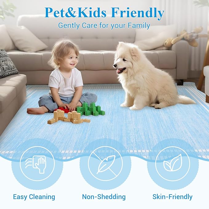 Garvee Modern Scalloped Rug 9x12 Washable Rugs for Living Room, Non-Slip Non-Shedding Faux Wool Soft Carpet, Minimalist Solid Neutral Large Floor Mats for Home Office Decor, Light Blue