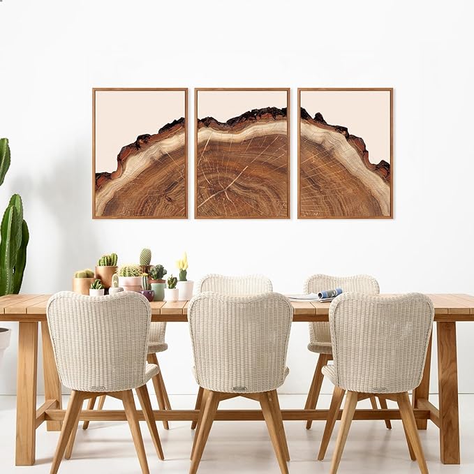 HPINUB Tree Rings Wood Wall Art Framed Set, Modern Beige Wood Stump Wall Decor, Abstract Tree Spiral Wall Painting,Nature-Inspired Art Print for Living Room, Bedroom, Office(Set of 3,12X16 Inch)