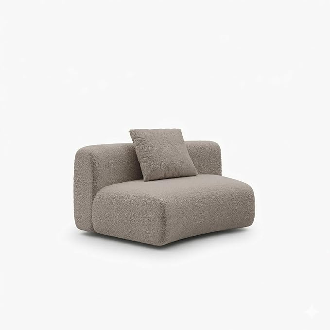 Acanva Modern Curved Sectional Living Room Couch, Minimalist Comfy Boucle Fabric Modular Sofa for Apartment, Home Office, Armless Chair, Light Coffee | Boucle Fabric, Modular, Minimalist, Comfy