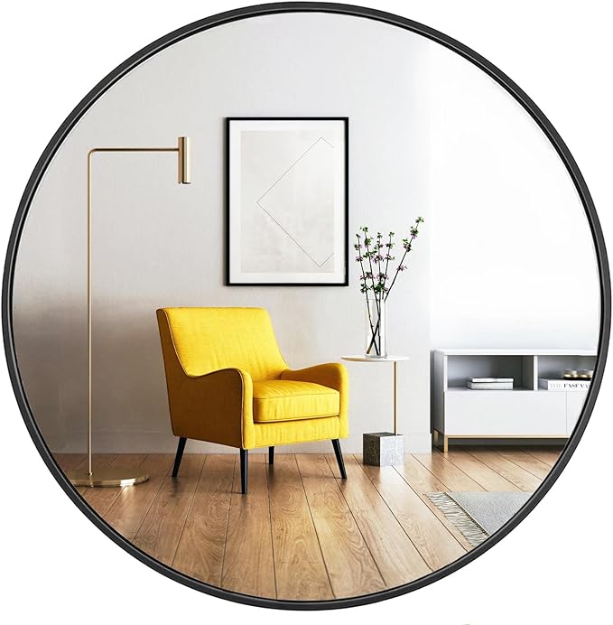 Oruii Round Mirror, Black Round Mirror 24 inch, Circle Wall Mirrors Metal Frame, Circular Mirrors for Wall, Living Room, Bathroom, Vanity, Entryway, Hallway