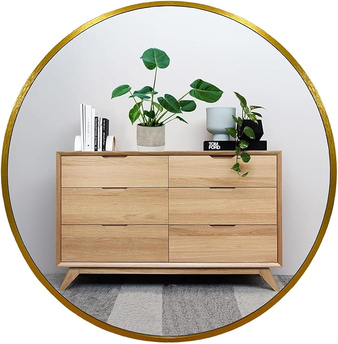 Oruii Gold Circle Mirror, 20 inch Gold Round Mirror, Circular Wall Mirrors Golden Metal Frame, Round Wall Mirrors for Living Room, Bedroom, Bathroom, Hallway, Rustic, Vanity (Brass)