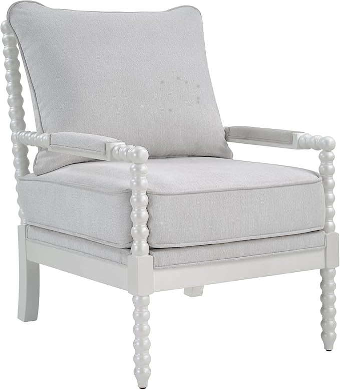 Morden Fort Linen Fabric Spindle Accent Chairs Set of 2, French Style Chairs with High Resilience Spring Cushion and Armrest Pads, Leisure Armchair for Living Room Bedroom Farmhouse Office Balcony