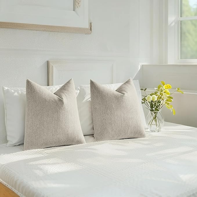 HAUSSY Natural Linen Throw Pillow Covers 22x22 Inch Set of 2,Boho Decorative Faux Linen Throw Pillows Cozy Farmhouse Accent Cushion Covers,Home Decor for Couch Sofa Bed Living Room