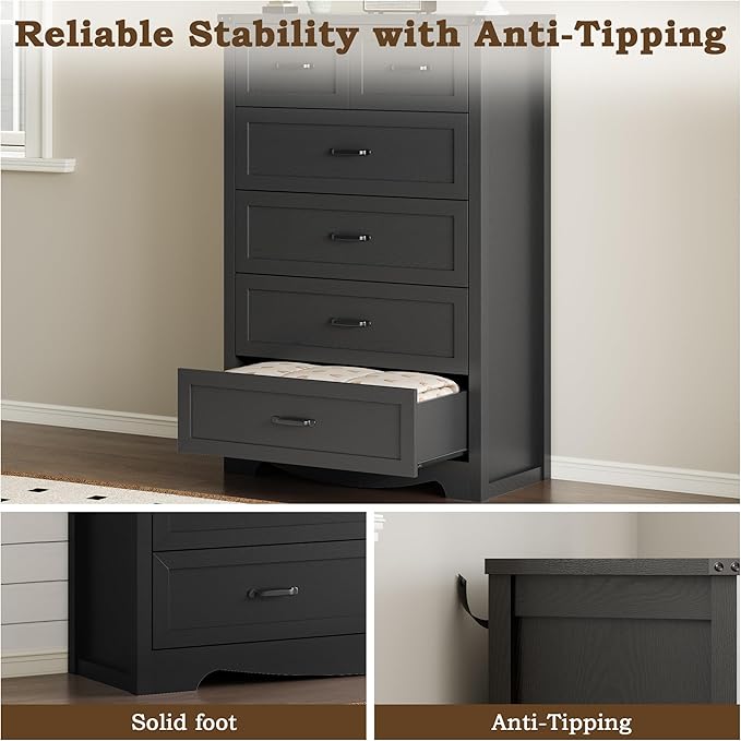 BORNOON Tall 6-Drawer Dresser for Bedroom, Modern Wooden Chest of Drawers with Metal Handles, Anti-Tipping Design, Sturdy and Stable Storage Organizer for Living Room, Entryway, Home Office