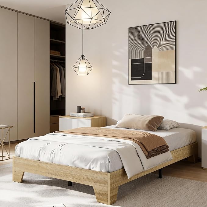 GarveeHome Twin Size Platform Bed Frame, Minimalist Wood Bed Frame No Headboard Needed, Sturdy Low Profile Bed with Natural Wood Grain, Noise-Free & Easy Assembly