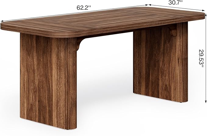 LITTLE TREE 62-Inch Computer Desk, Large Simple Writing Desk with Fluted Doube Pedestal, Modern Home Office Desk, Wooden 5 Ft Small Conference Meeting Seminar Table, Dark Walnut