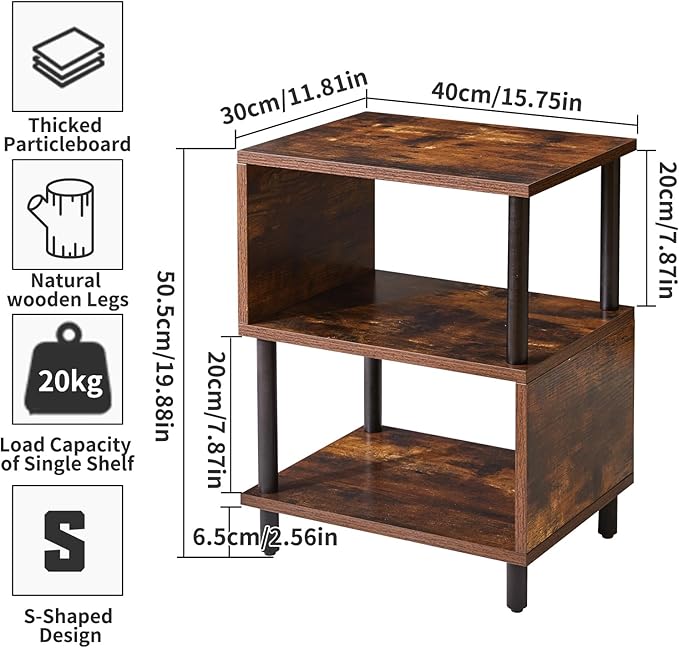 Aibiju Side Table for Bedroom, End Table Small, Mid-Century Modern Nightstand with Open Storage Shelf, Small Table Rustic Brown/Black YD-TM152H