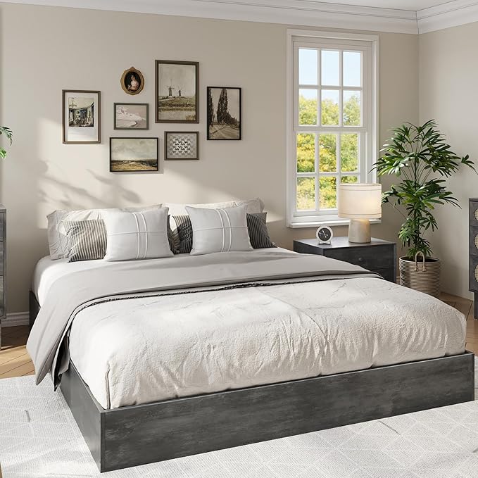 IDEALHOUSE Platform Bed Frame Full Size,Wooden Slat Support,No Box Spring Needed, Easy Assembly
