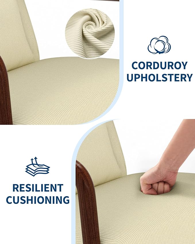 Garvee Mid-Century Modern Accent Chair, Fine Wale Corduroy Upholstery, Solid Wood Armchair with Removable Lumbar Pillow, Sturdy Reading Chair for Living Room, Bedroom, Guest Room, Easy Assembly, Beige