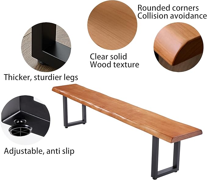 Stylish Brown Wooden Long Bench with Sturdy Metal Legs – Versatile Seating for Office, Restaurant, Living Room, and Meeting Room(Brown Bench, 63in)