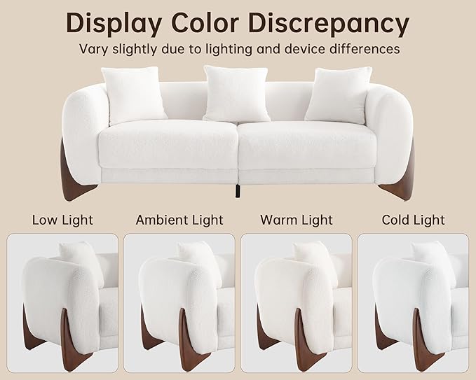 Morden Fort 3 Piece Cloud Couch Set, Modern Sherpa Boucle Sofa with Wood Legs, Skin-Friendly Minimalist Upholstered Comfy Couch Sofa for Living Room, 3-Seater+Off White Chair+Forest Green Chair