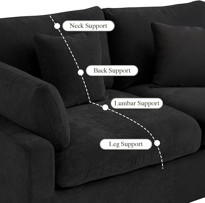 Modular Sectional Sofa Cloud Couch, Oversized 8 Seater Couch with Ottomans, Extra Large V Shaped Sofas Deep Seat Couches for Living Room, Sofa Covers Washable&Removable, Black
