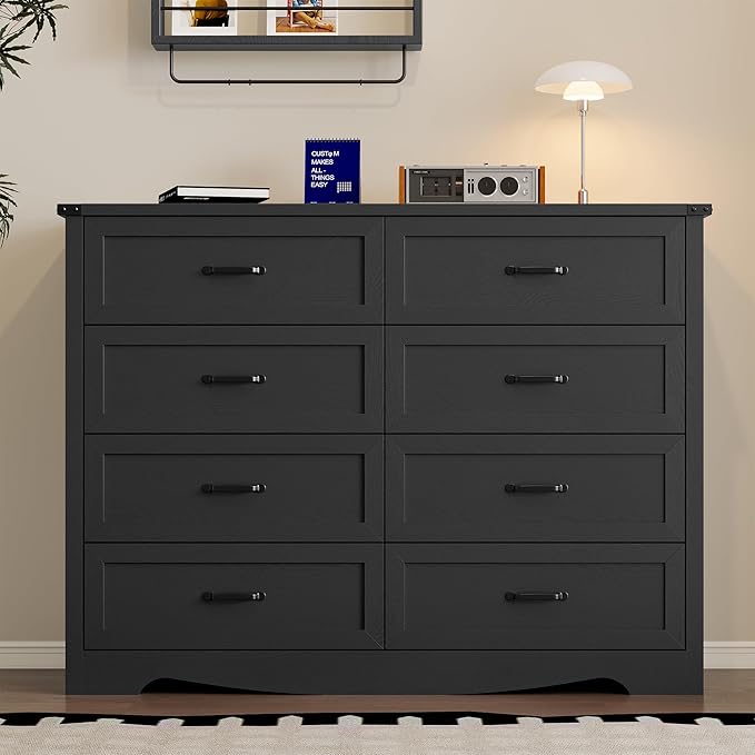 BORNOON 8-Drawer Dresser for Bedroom, Modern Wooden Chest of Drawers with Metal Handles, Anti-Tipping Design, Sturdy and Stable Storage Organizer for Living Room, Entryway, Home Office, Standard