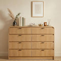 FURSUN Fluted 8 Drawers Dresser for Bedroom, 55" Wide Wooden Dresser with Metal Handle, Curved Profile Design, Modern Storage Organizer for Bedroom, Living Room, Hallway, Natural Oak