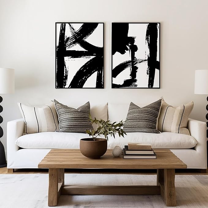 Tocliky Black and White Wall Art Abstract Modern Painting Minimalist Line Canvas Wall Art Decor Black And White Poster Abstract Artwork Prints for Living Room Bedroom 16x24 Inch Unframed Set of 2
