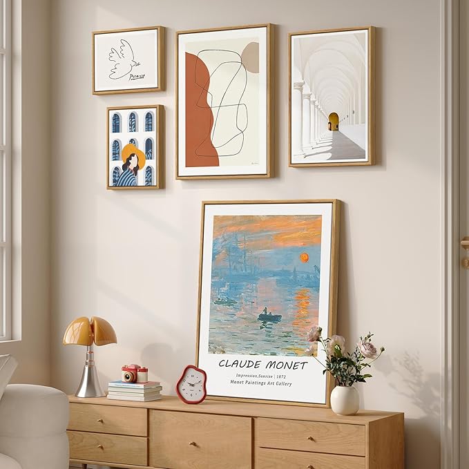 Large Framed Abstract Modern Wall Art Set of 5, Minimalist Gallery Canvas Prints, Contemporary Paintings for Living Room Bedroom Hallway Home Office Decor