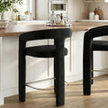 HNY 26 Inch Modern Tall Barrel Bar Stool, Velvet Upholstered Barstool with Open Back, Counter Height Bar Stool Chair with Armrest for Kitchen Island, Black