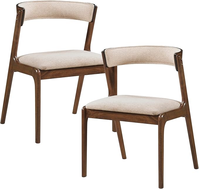 Lexicon Kitchen & Dining Room Chairs, Dining Chairs Set of 2, Fabric Upholstered Dining Chairs, Rubberwood Armless Dining Chairs with Curved Back, Modern Dining Chair, Easy Assembly, Walnut