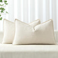 MIULEE Pack of 2 Thick Textured Lumbar Throw Pillow Covers, Natural Beige Decorative Pillow Covers 12x20, Linen Cushion Cases for Couch Sofa Bed Living Room Modern Farmhouse Home Decor, No Filling