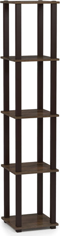 FURINNO Turn-S-Tube 5-Tier Corner Square Rack Display Shelf, Walnut/Brown
