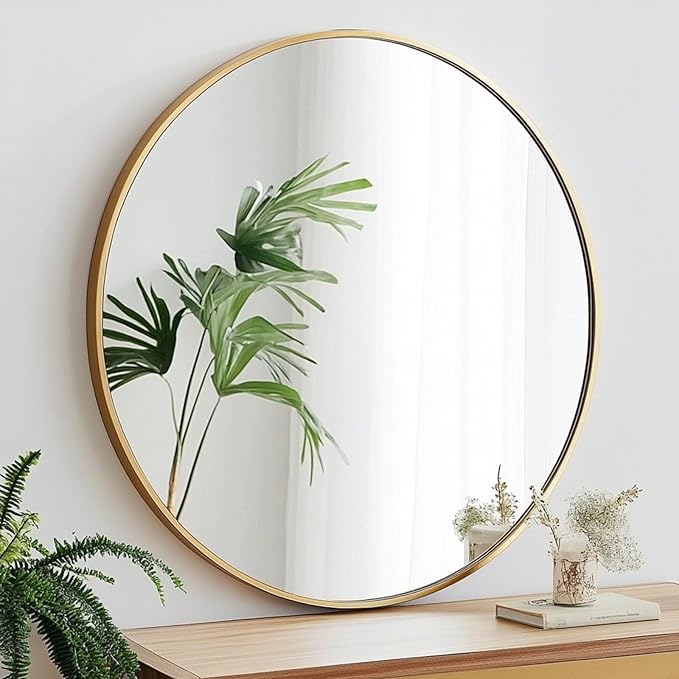 Oruii Gold Circle Mirror, 20 inch Gold Round Mirror, Circular Wall Mirrors Golden Metal Frame, Round Wall Mirrors for Living Room, Bedroom, Bathroom, Hallway, Rustic, Vanity (Brass)