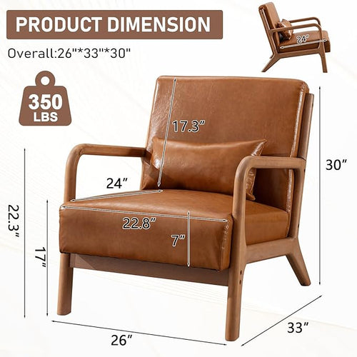 ANJ Mid Century Modern Accent Chairs Set of 2, PU Leather Reading Chair with Solid Wood Frame, Easy Assembly Armchair for Living Room