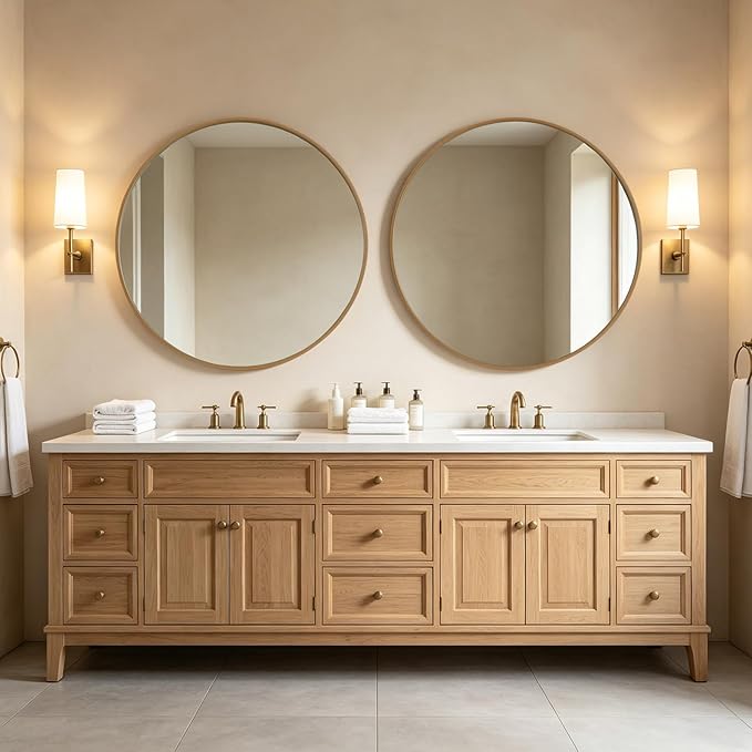 WallBeyond Round Wood Mirror, 40" Round Modern Decoration Large Circle Wall Mirror for Bathroom Living Room Bedroom Entryway, Natural