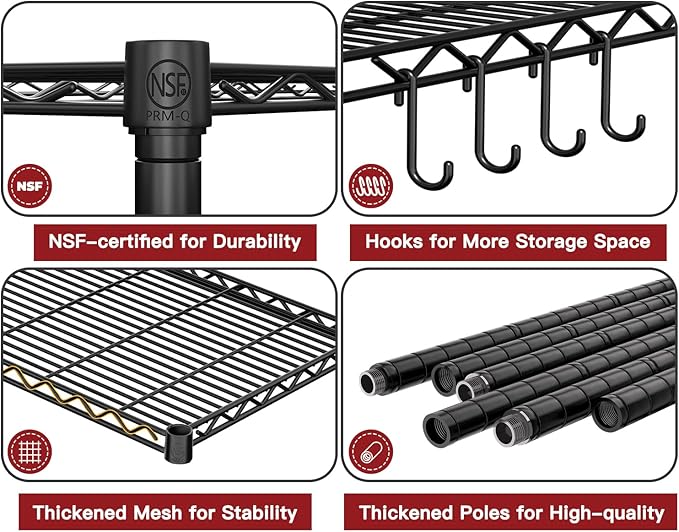 PrimeZone 2 Packs 36" W x 16" D x 79" H Wire Storage Shelves with Wheels, 5 Tier NSF Certified Heavy Duty Adjustable Kitchen Shelving Unit, Pantry Organizer Rack Rolling Metal Shelf for Garage Closet