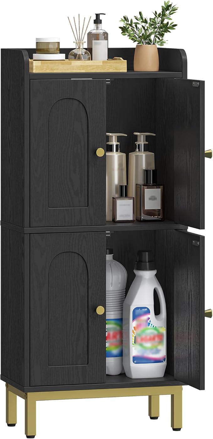 Hzuaneri Bathroom Cabinet, Small Storage Cabinet with 4 Doors, Bathroom Organizers and Storage Cabinets with Adjustable Feet. Cabinets Freestanding for Living Room, Kitchen, 7.1"D x 14.6"W x 32.7"H