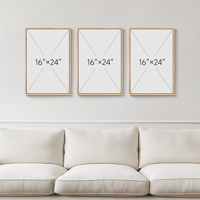 Framed Boho Abstract Mountain Wall Art for Living Room, 3 Piece Modern Nature Landscape Canvas Artwork for Bedroom Walls, Sunset Minimalist Scenic Prints Wall Decor for Hallway Home Office, 16x24 Inch