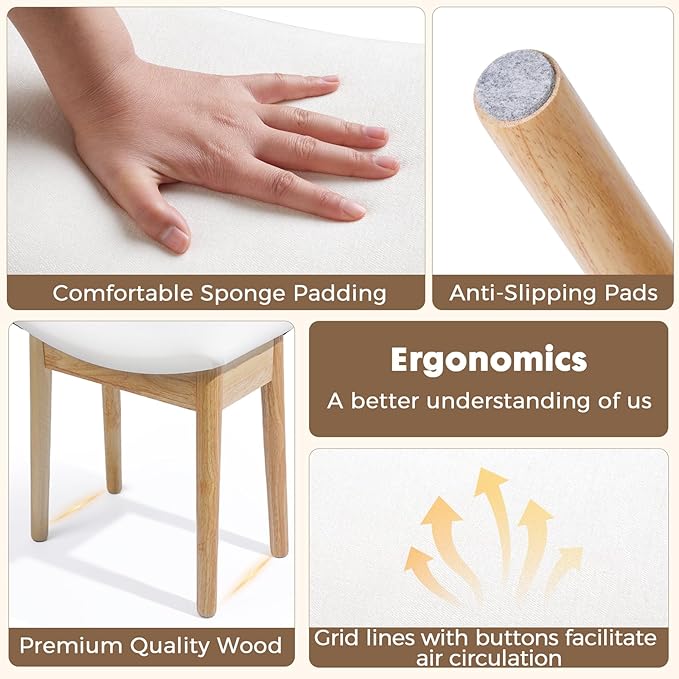 Square Linen Makeup Stool Small Ottoman Stool Chair for Vanity, Modern Padded Seat Foot Rest for Makeup Room, Bathroom (Classic-Beige)