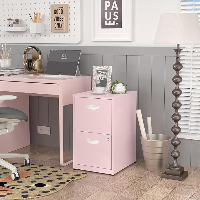 SteeLoong 2 Drawer File Cabinet with Lock,Pink Metal Office Drawers Filing Cabinets for Home Office, Two Drawer Under Desk File Cabinet for Hanging Letter,Easy Assemble