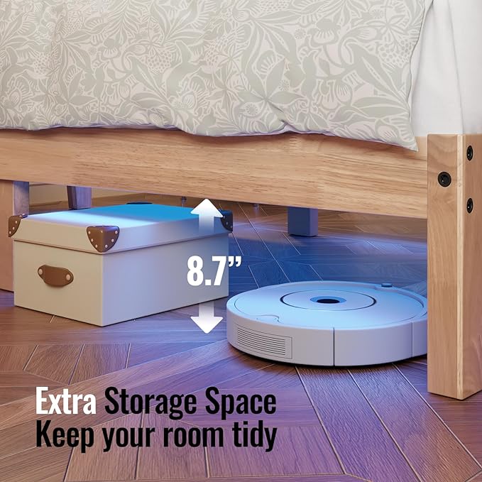 Twin Size Solid Wood Platform Bed with Led Light - Noise-Free Design with Metal and Wood Slat Support, No Box Spring Needed, Easy Assembly, Natural Wood Finish