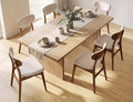 Wooden Dining Chairs Set of 6 - Farmhouse Fabric Upholstered Kitchen Chairs with Curved Back, Solid Wood Mid-Century Modern Side Chair for Dining Room, Beige & Walnut