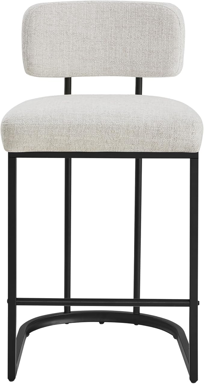 26" H Counter Height Bar Stools Set of 4, Modern Linen Fabric Upholstered Barstools with Backrest for Kitchen Island, Black Metal Frames, Wheat
