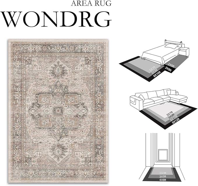 4x6 Washable Vintage Area Rug Brown Oriental Soft Entryway Throw Rug Neutral Non Slip Low Pile Small Carpet for Kitchen Bathroom Living Room Bedroom