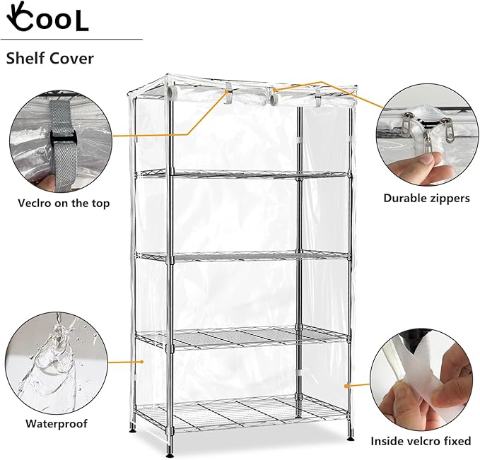 okcool Waterproof Shelf Cover,All Clear Wire Shelf Cover with Zipper,Transparent PVC Clearly Visible.(Fits 48" Wx18 Dx72 H Shelves)