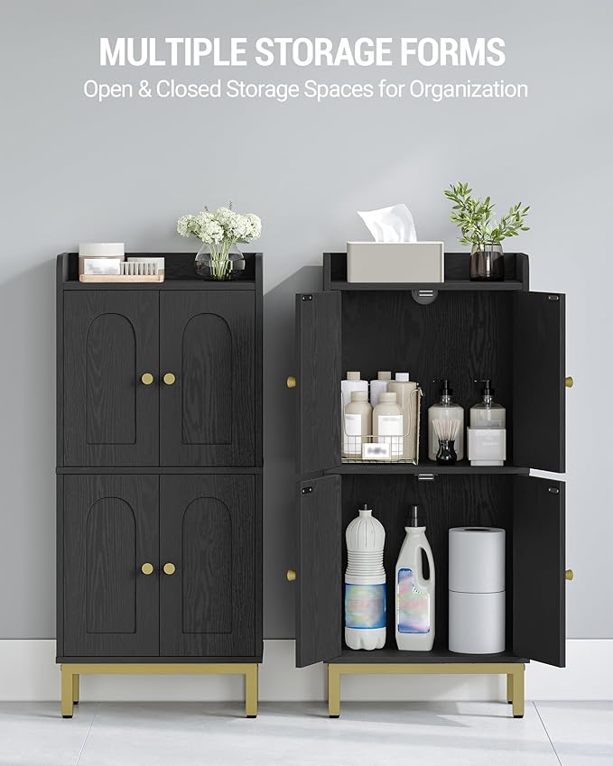 Hzuaneri Bathroom Cabinet, Small Storage Cabinet with 4 Doors, Bathroom Organizers and Storage Cabinets with Adjustable Feet. Cabinets Freestanding for Living Room, Kitchen, 7.1"D x 14.6"W x 32.7"H