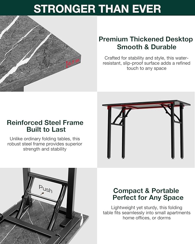 Frylr Small Folding Computer Desk – Portable 44.3 Inch Foldable Laptop Table, Collapsible and Compact for Easy and Fast Setup, Lightweight for Small Spaces, Home Craft and Study Use, Marble Greige