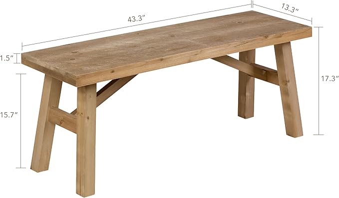 Wnutrees Sawmill Long Wood Bench, 43" Farmhouse Entryway Bench for Living Dining Room, Rustic Entry Way Benches Seat, Solid Wood, Handcraft Finshed, Natural