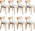 Modern Solid Wood Dining Chair Set of 8, Kitchen Dining Room Chair with Upholstered Cushion and Seat Cover, Curved Backrest, 100% FAS Grade North America Oak Wood, Natural