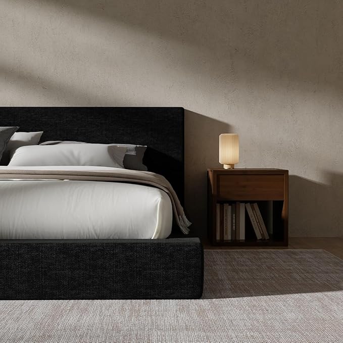 RECCI AirFrame Full Size Bed Frame with Headboard, Cloud Upholstered Platform Bed Frame, 5 Inch Foam Cushioned, No Box Spring, Easy Assembly (Onyx Black)