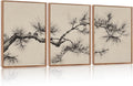 HPNIUB Vintage Sketch Pine Tree Framed Canvas Wall Art Set, Brown Antique Tree Branch Wall Decor, Nature Botanical Art Print, Modern landscape Pictures for Living Room, Office(Set of 3,12X16 Inch)