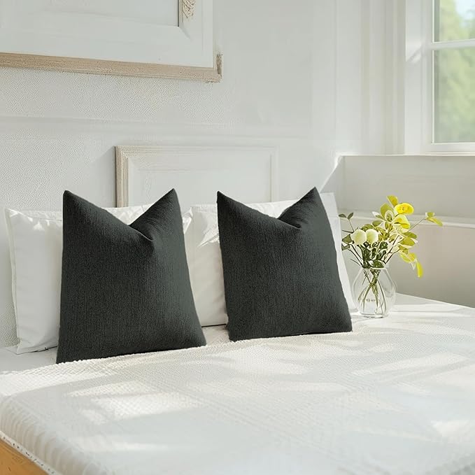 HAUSSY Black Throw Pillow Covers 12x20 Inch Set of 2,Boho Decorative Faux Linen Lumber Throw Pillows Cozy Farmhouse Accent Cushion Covers,Home Decor for Couch Sofa Bed Living Room
