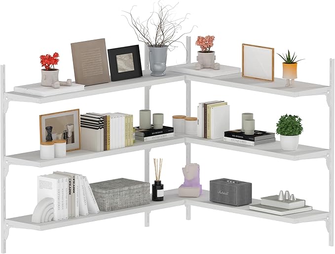 2-Pack 8" Deep ×32″ Long Adjustable Deep Floating Shelves for Wall 3‑Tier, Wall Mount Metal Shelf 165 LBS, Heavy Duty White Storage Rack for Garage, Kitchen, Bathroom, Wall Shelving Decor