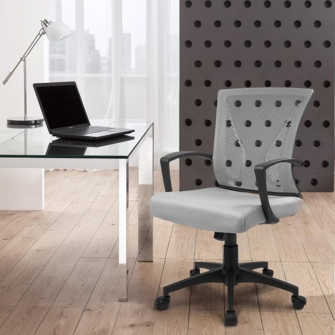 Furmax Office Chair Ergonomic Computer Desk Mesh Chair Mid Back Swivel Lumbar Support with Armrest (2, Gray)
