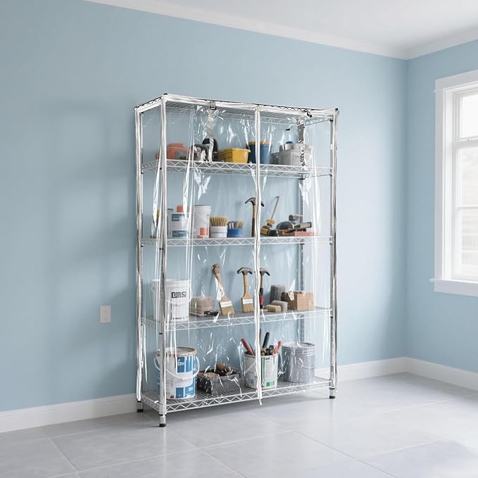 okcool Waterproof Shelf Cover,All Clear Wire Shelf Cover with Zipper,Transparent PVC Clearly Visible.(Fits 48" Wx24 Dx72 H Shelves)